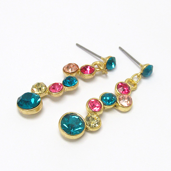 Multi crystal bubblle link drop stud earring