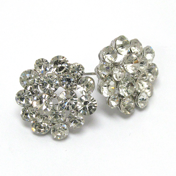 Multi crystal deco flower stud earring 