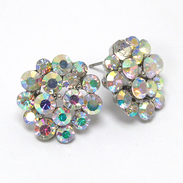 Multi crystal deco flower stud earring 