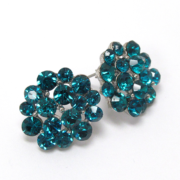 Multi crystal deco flower stud earring 