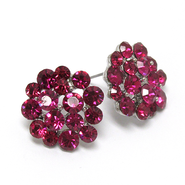 Multi crystal deco flower stud earring 