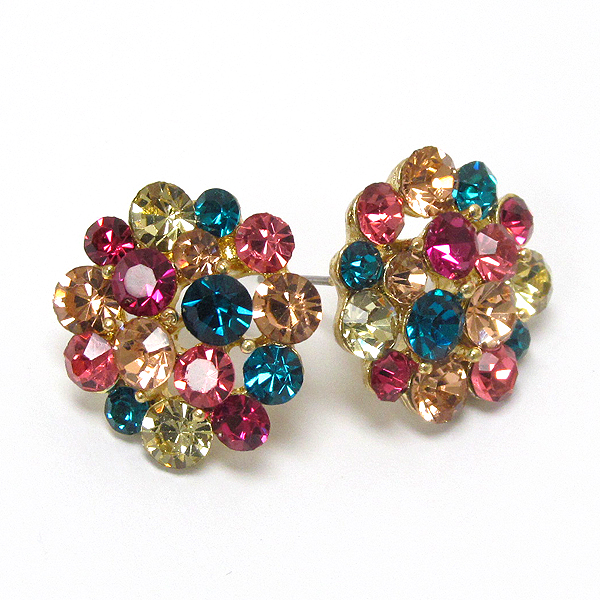 Multi crystal deco flower stud earring