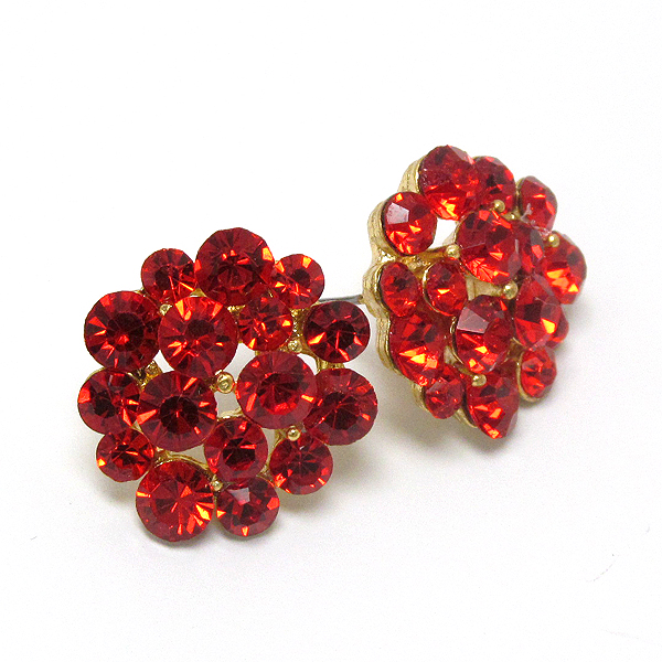 Multi crystal deco flower stud earring 