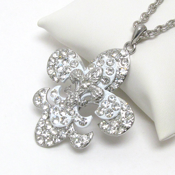 Crystal fleur de lis pendant necklace