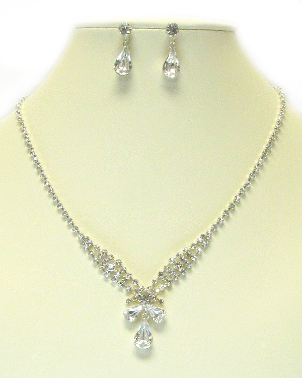 Facet glass and rhinestone necklace earring set