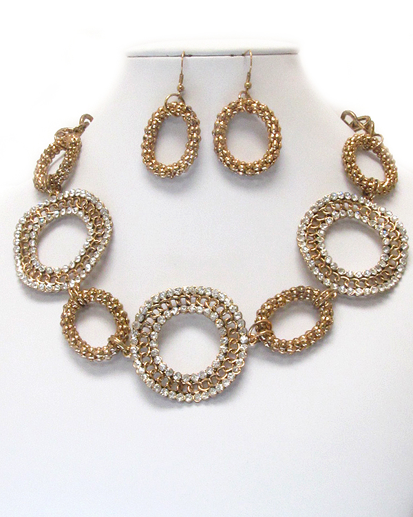 Crystal and chain hoop link necklace earring set