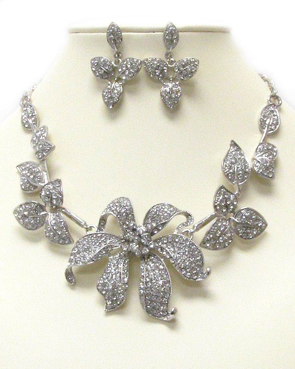 Crystal flower deco necklace earring set