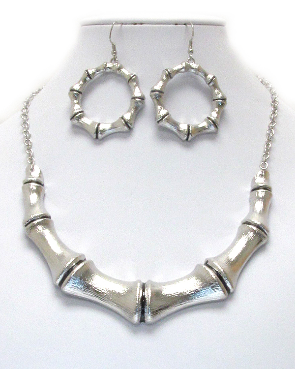 Metal bamboo chocker necklace earring set