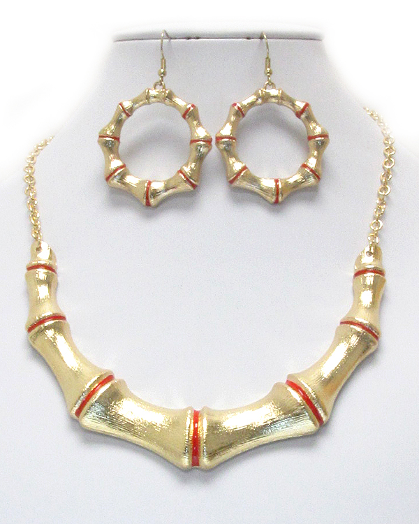 Metal bamboo chocker necklace earring set