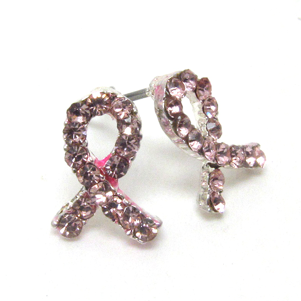 Breast cancer awareness crystl pink ribbon bow earring