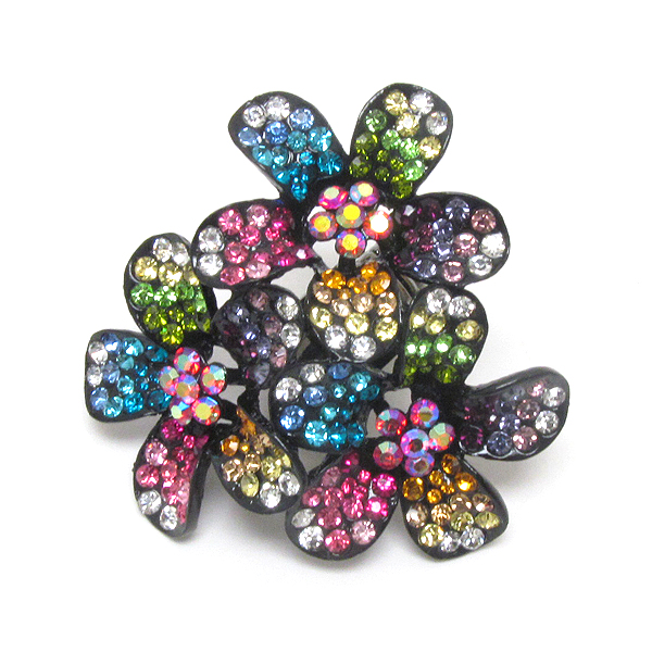 Crystal deco triple flower stretch ring