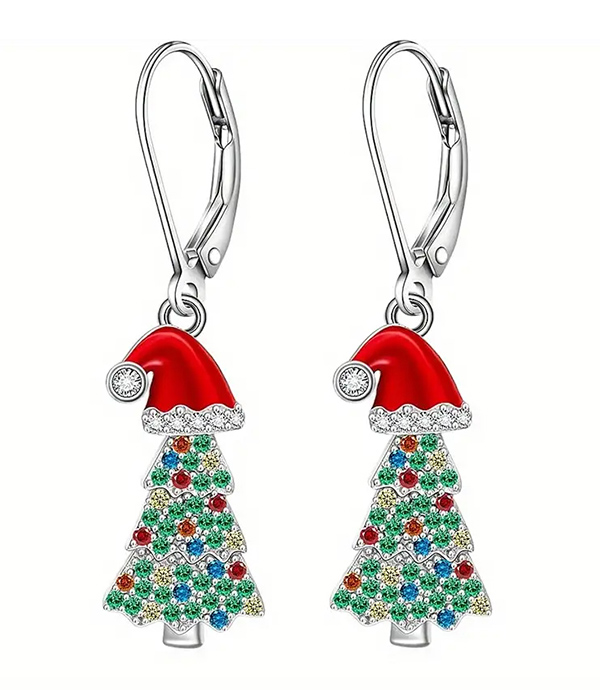 Christmas theme tree and hat earring