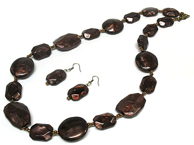 Patina beads lon necklace and earring set