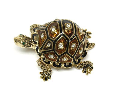 Crystal stud enamel turtle jewelry box