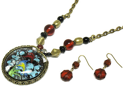 Aquarium theme glass art pendant necklace and earring set