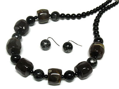 Jet beads ball and stone necklace and earring set