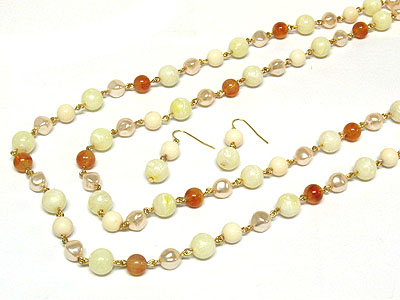 60 inch multi glass beads long necklace and earring set