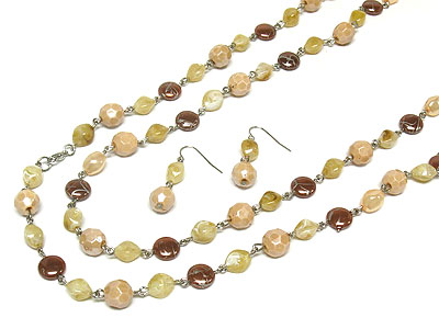 60 inch multi glass beads long necklace and earring set