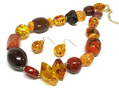 Fall tone multi facet beads neckalce and earring set - amber tone