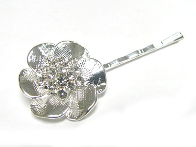 Crystal centered large metal flower hair pin