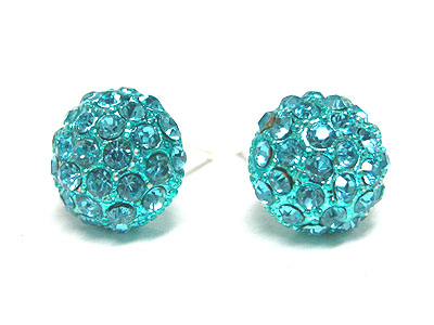 Crystal stud enamel metal puffy round earring 