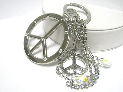 Crystal stud peace mark and chain tassel key chain charm