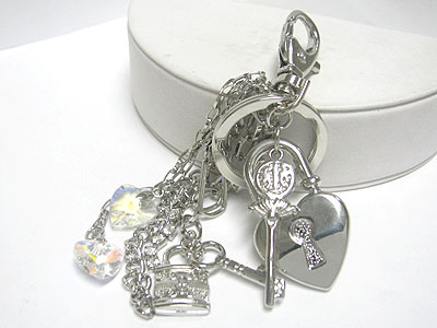 Crystal stud ley and lock and chain tassel key chain charm