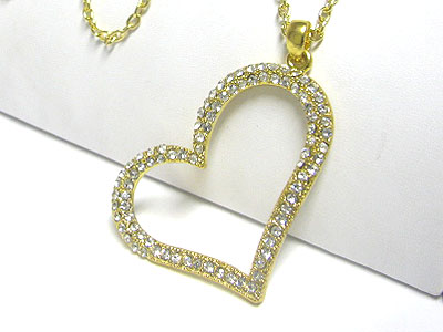 Large crystal open heart pendant long necklace