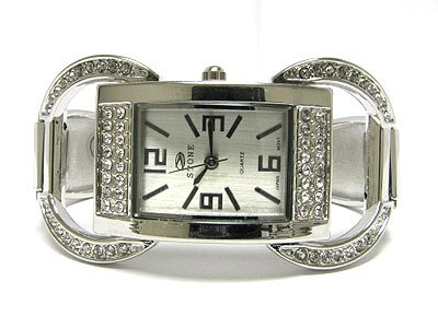 Crystal deco metal bangle watch