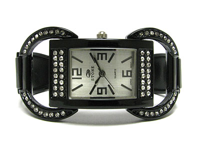 Crystal deco metal bangle watch