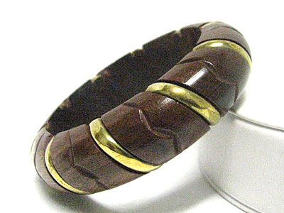 Metal accent carved wood bangle