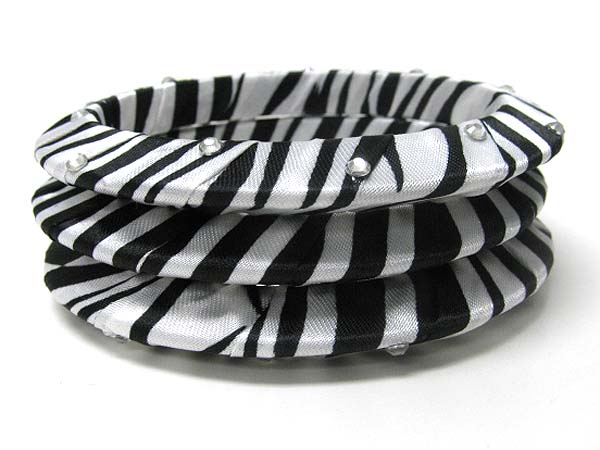 Animal print fabric cover triple bangle bracelet