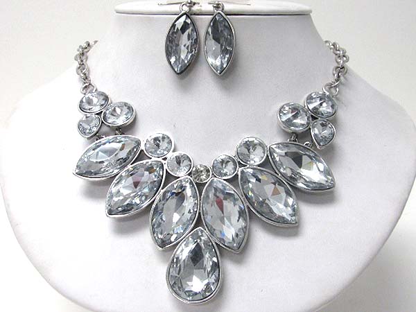 Multi facet glass deco link necklace earring set