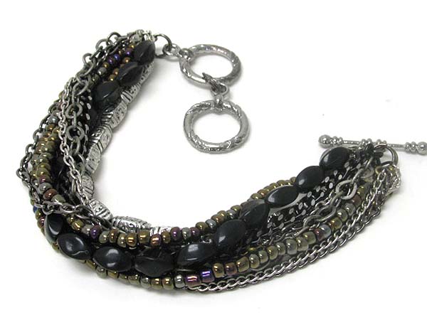 Multi metal chain and beads line link bracelet