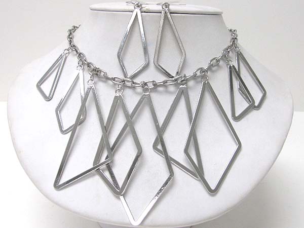 Achitectural style metal dangles necklace earring set