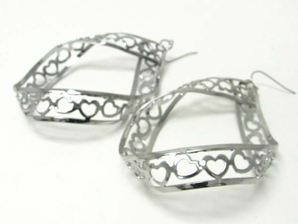 Heart textured metal distorted hoop earring - hoops