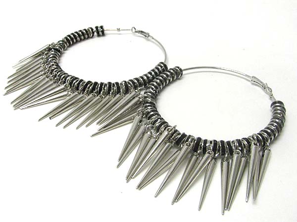 3.5 inch hoop crystal rondelle and metal spike combo basketball wives inspired earring? - hoops