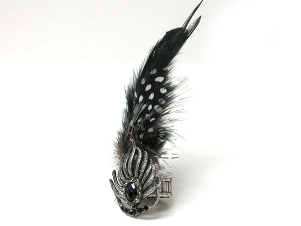 Natural feather deco fire stone stretch ring