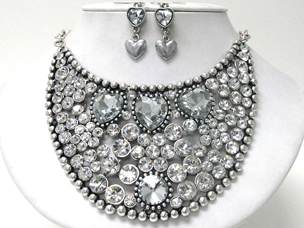 Facet glass and crystal deco bib necklace earring set