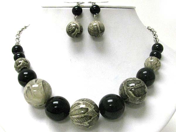 Snake skin natural stone gradual ball link necklace earring set