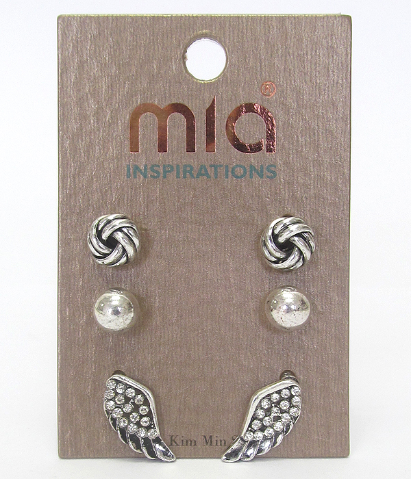 Crystal wing 3 pair earring set