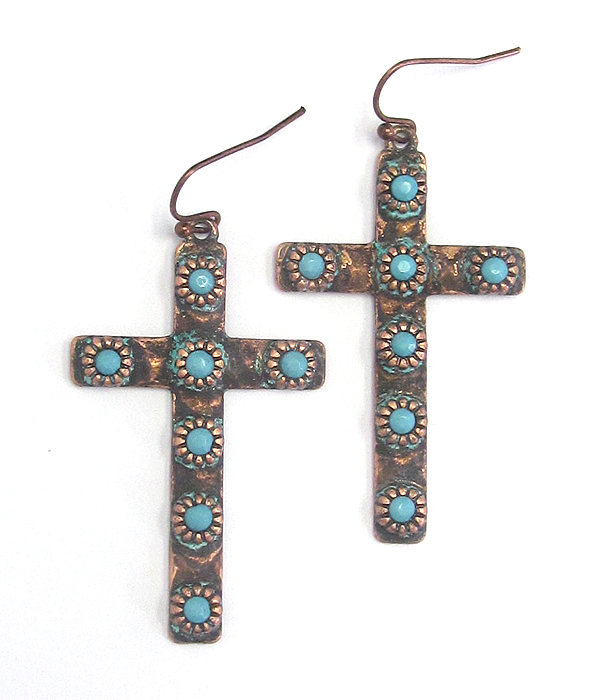 Turquoise vintage cross earring