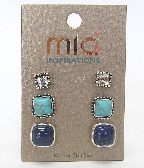 Mixed stone 3 pair earring set