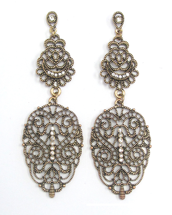 Metal filigree drop earring