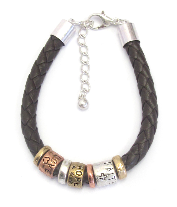 Message ring leatherette bracelet - faith hope love