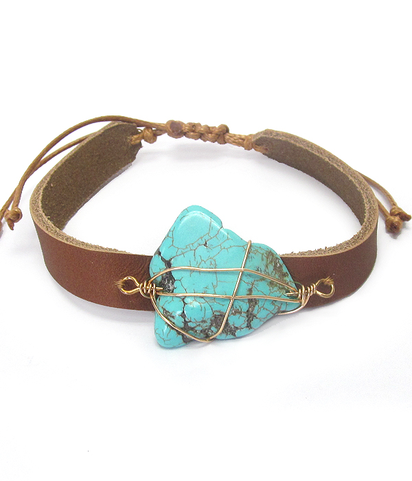 Turquoise wire wrap leatherette pull tie bracelet