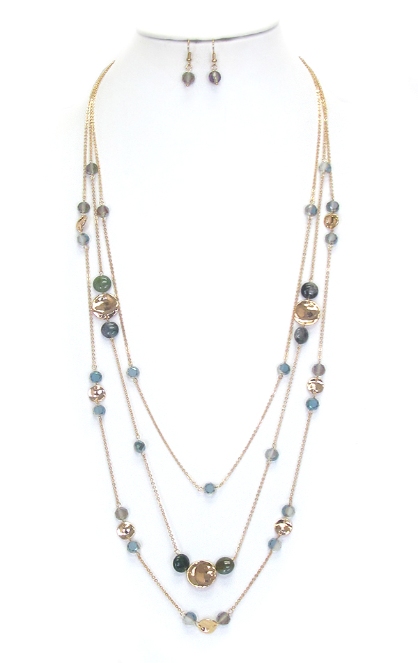 Multi glass bead 3 layer long fine chain necklace set