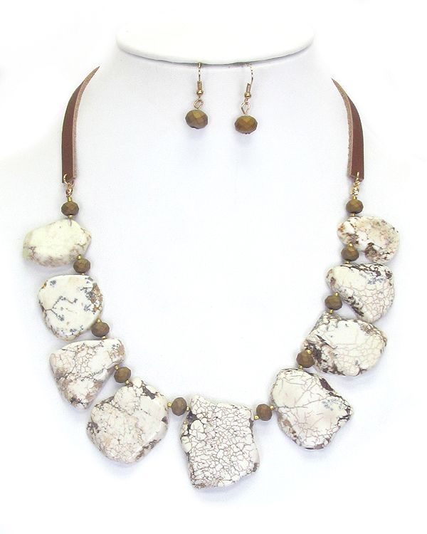 Multi stone link leatherette necklace set