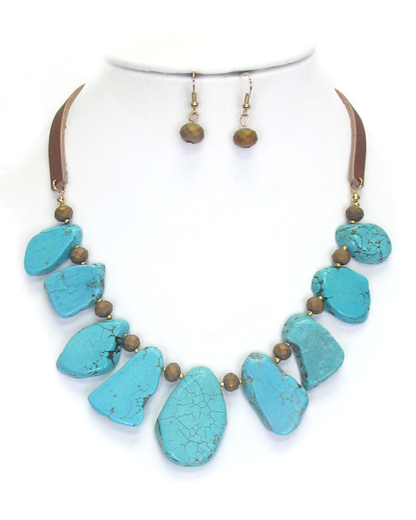 Multi stone link leatherette necklace set