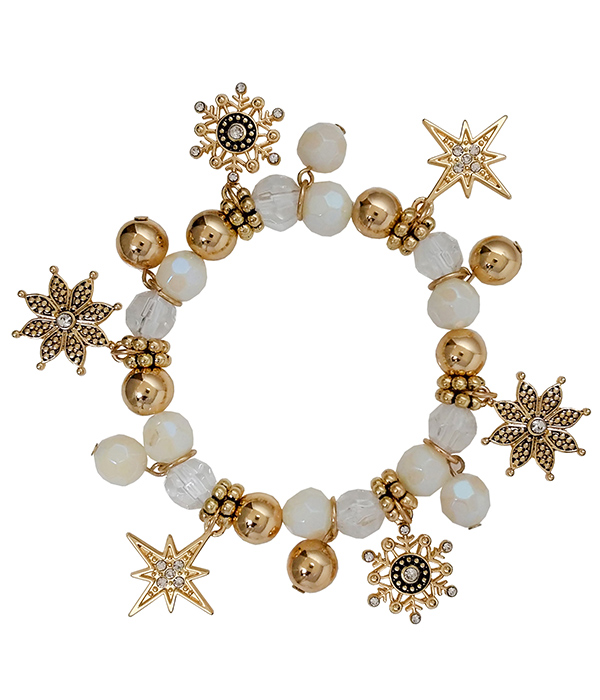 Christmas theme charm stretch bracelet - snowflake